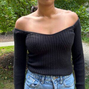 Off-the-shoulder Strapless Black Longsleeve Going Out Top Brandy Melville